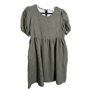 Amber Blue 100% Cotton Babydoll Green Polka Dot Dress Size Small Pockets
